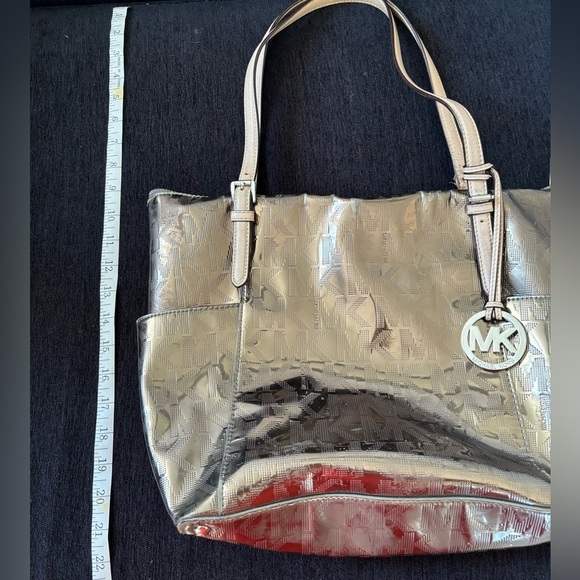 Michael Kors Bag Womens Signature Jet Set Sliver Monogram Shoulder Logo Tote - Picture 4 of 9